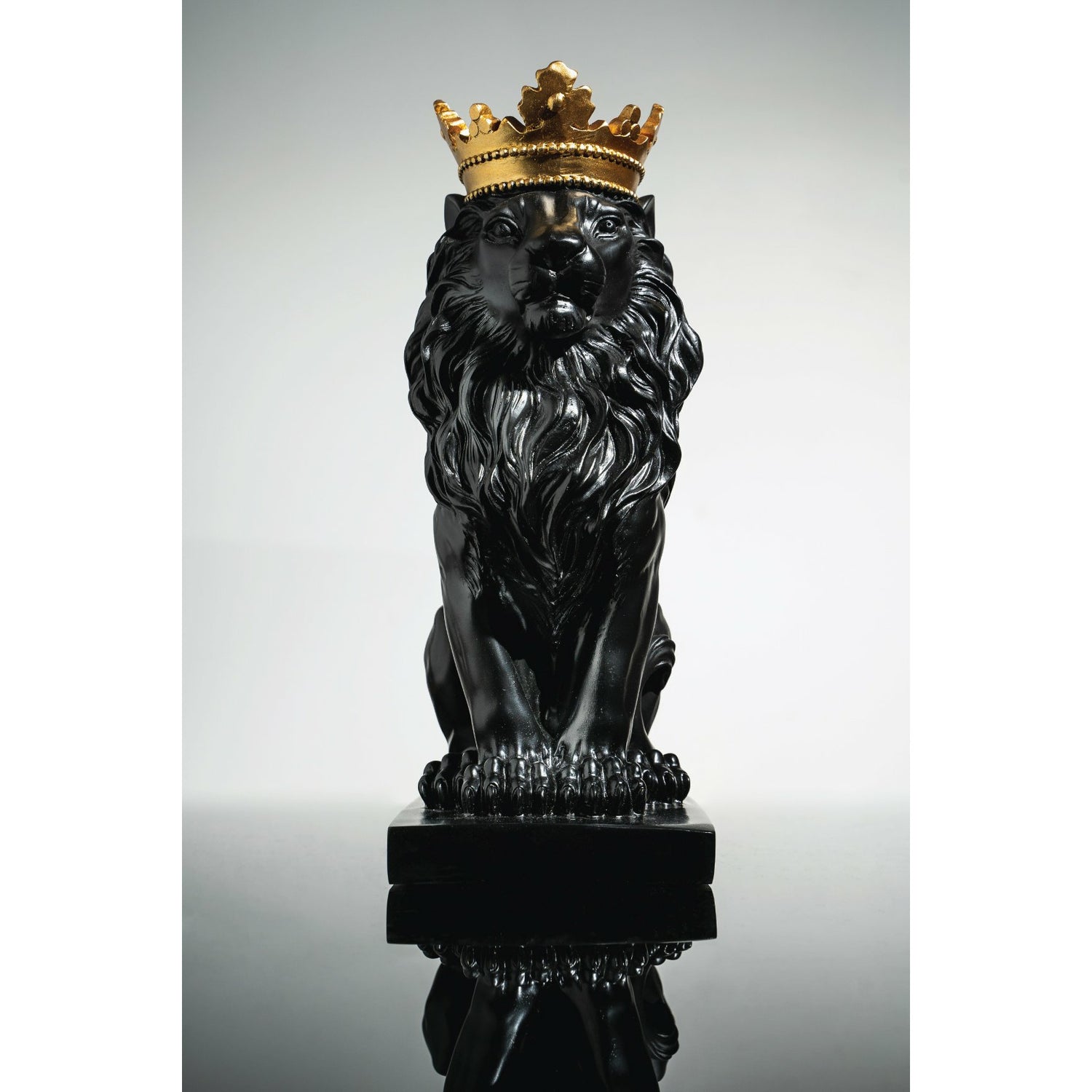 Black Lion Sculpture - Our Black & Gold Lion With Crown Sculpture is the perfect addition to any space.